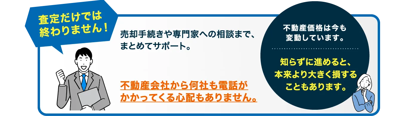 査定だけでは終わりません!売却手続きや専門家への相談まで、まとめてサポート。